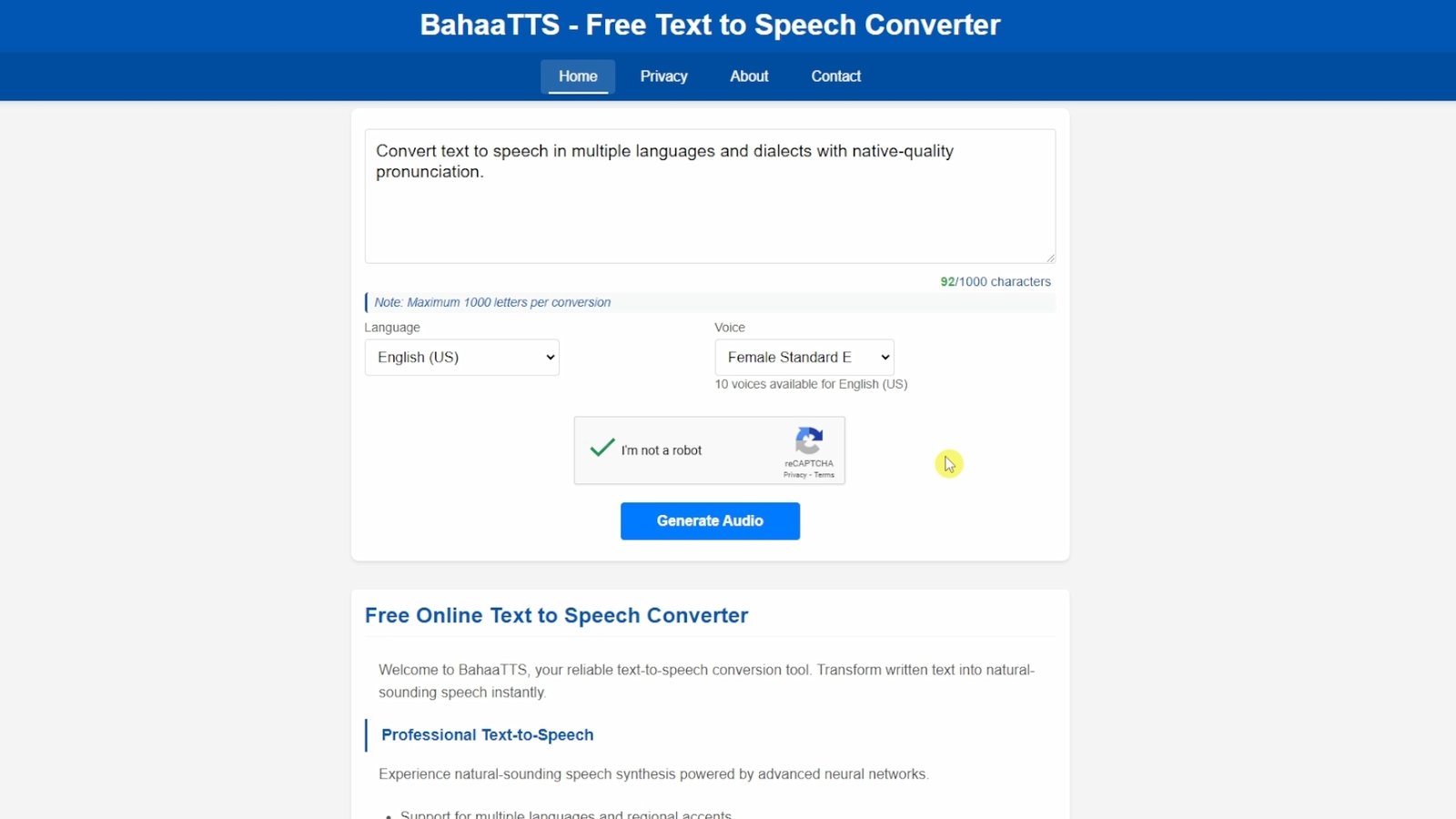BahaaTTS - Free Text to Speech Converter